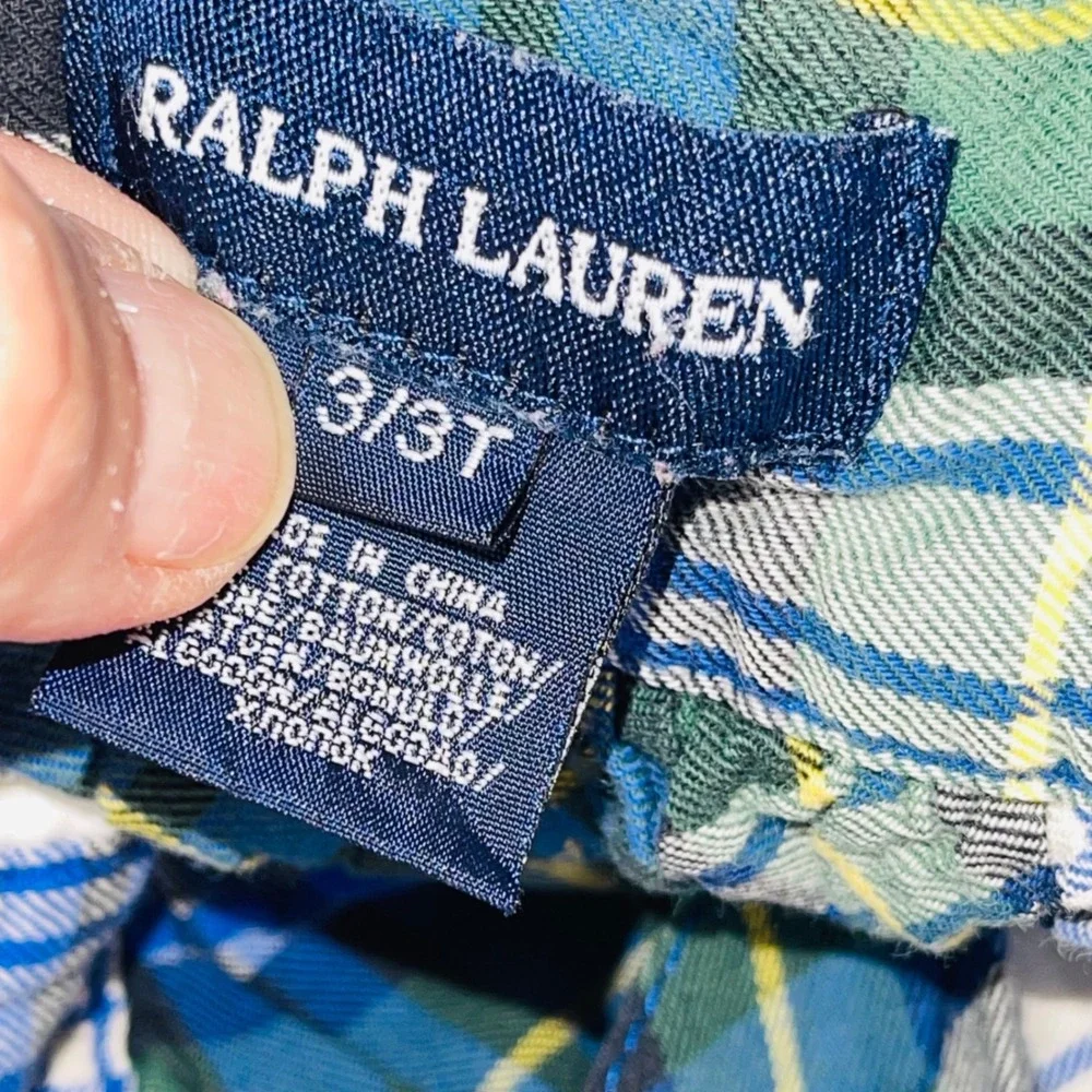 Ralph Lauren Toddler Girl Plaid Pleated Skirt 3T Blue Green Tie-Waist Preppy